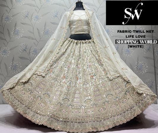 White Twill Net Lehenga