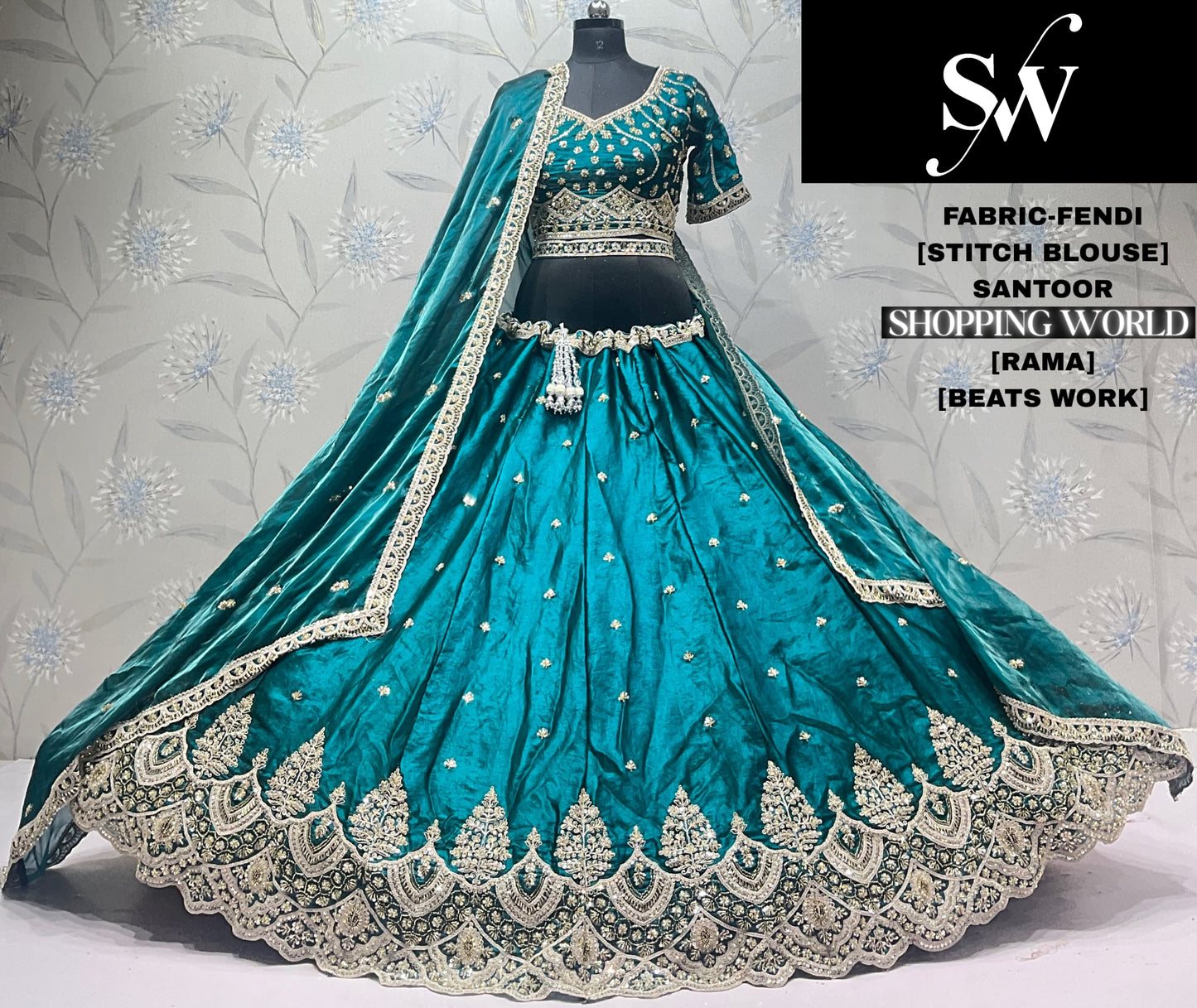 Lehenga قصير بتصميم Fendi بلون أخضر راما