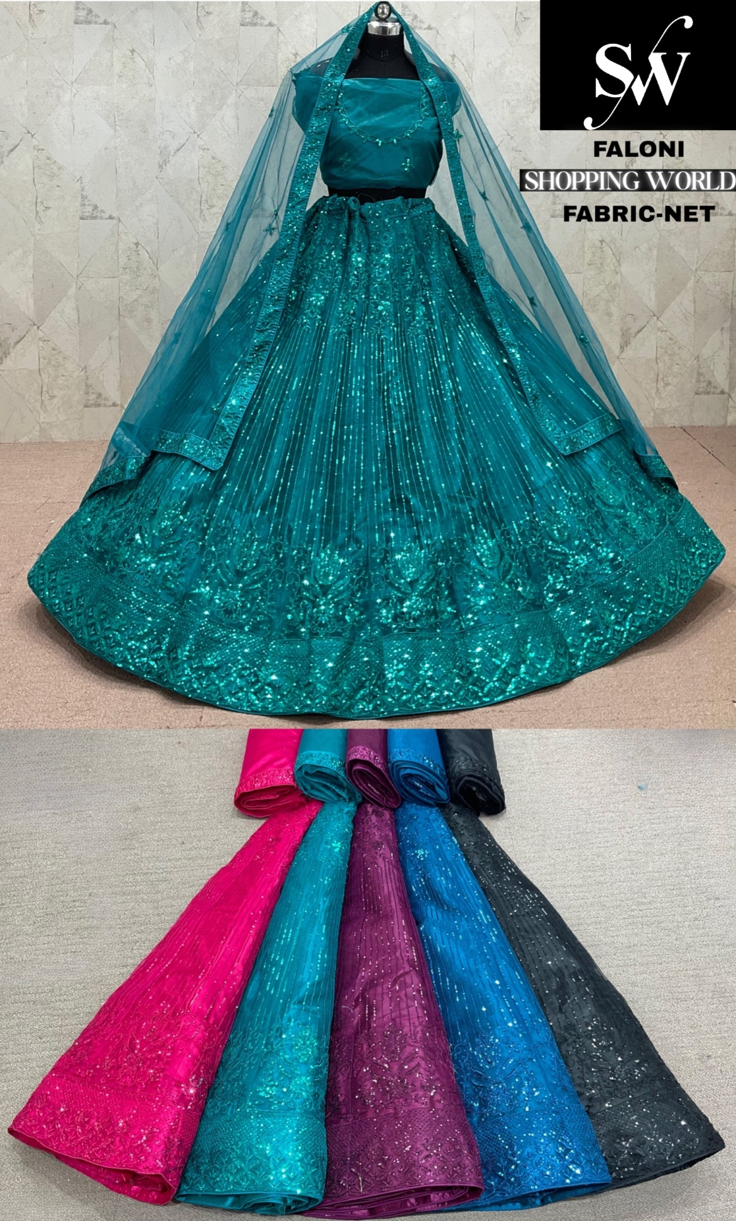 Blue Hot pink Purple Black Blue Net Lehenga