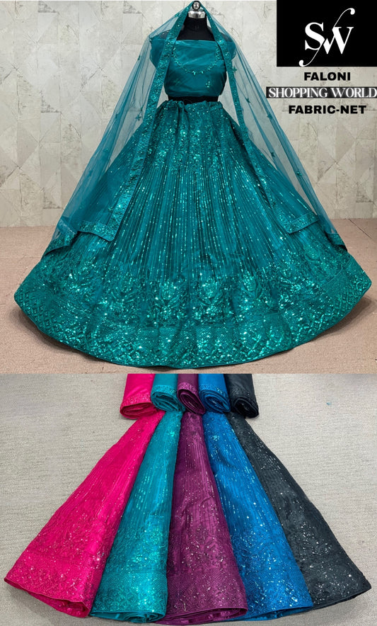 Blue Hot pink Purple Black Blue Net Lehenga