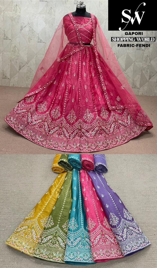 Yellow Pink Green Lavender green Fendi Lehenga