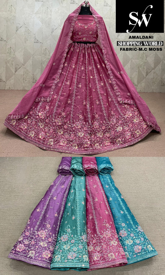 Pink Purple Green Blue Mc Moss Lehenga