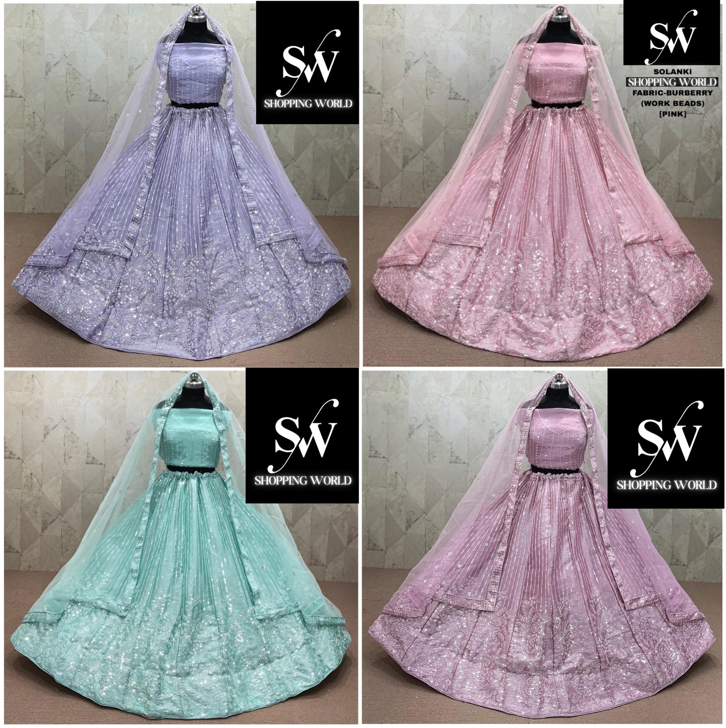 Onion pink Sky Blue Pink Lavender Burberry Lehenga