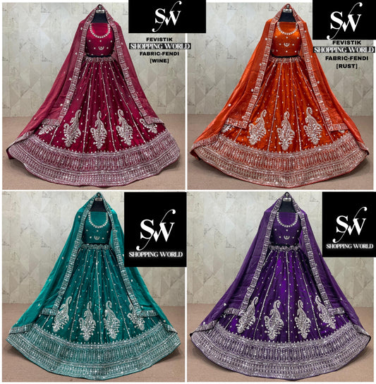 Wine Rust Orange Green Purple Fendi Lehenga