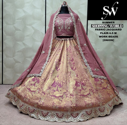Rust Orange Jacquard Lehenga