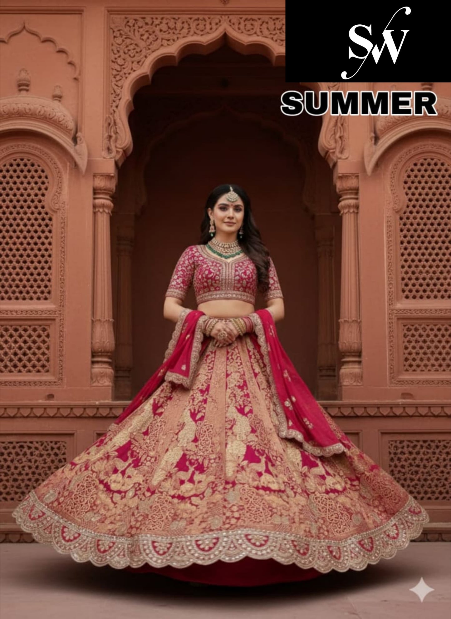 Rust Orange Jacquard Lehenga
