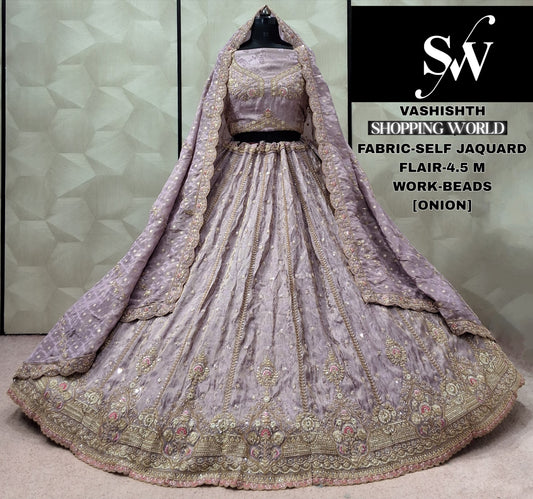 Onion pink Self Jacquard Lehenga