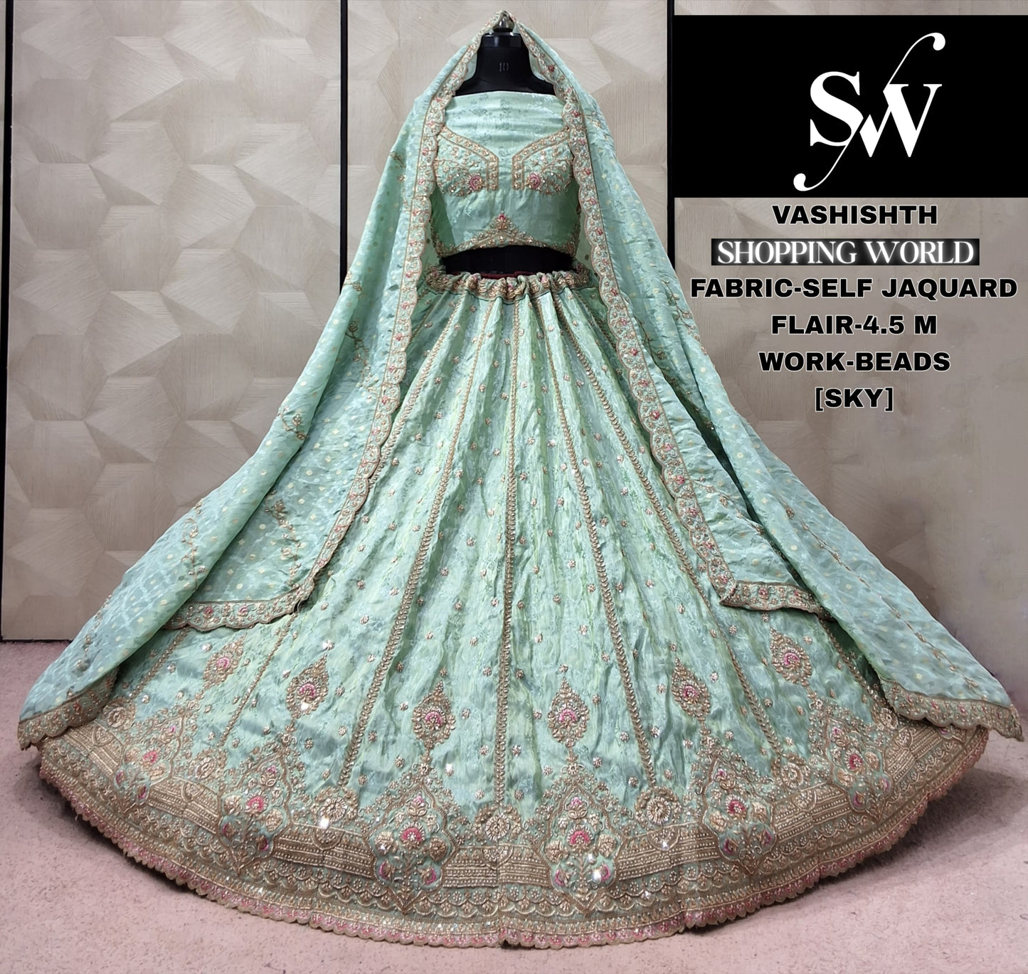 Pink Self Jacquard Lehenga