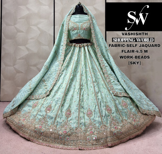 Sky Blue Self Jacquard Lehenga