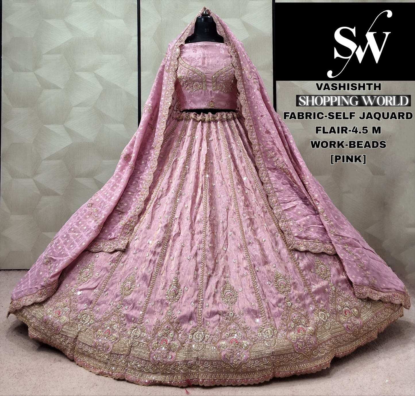 Pink Self Jacquard Lehenga