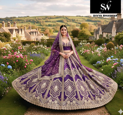 Rust Orange Jacquard Lehenga