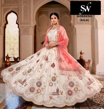 White Baby pink Rani pink Silk Lehenga
