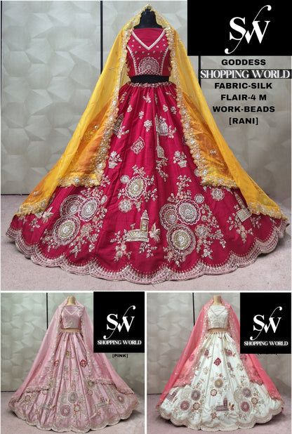 White Baby pink Rani pink Silk Lehenga