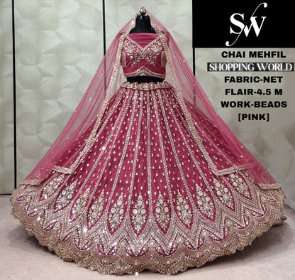 Maroon Net Lehenga