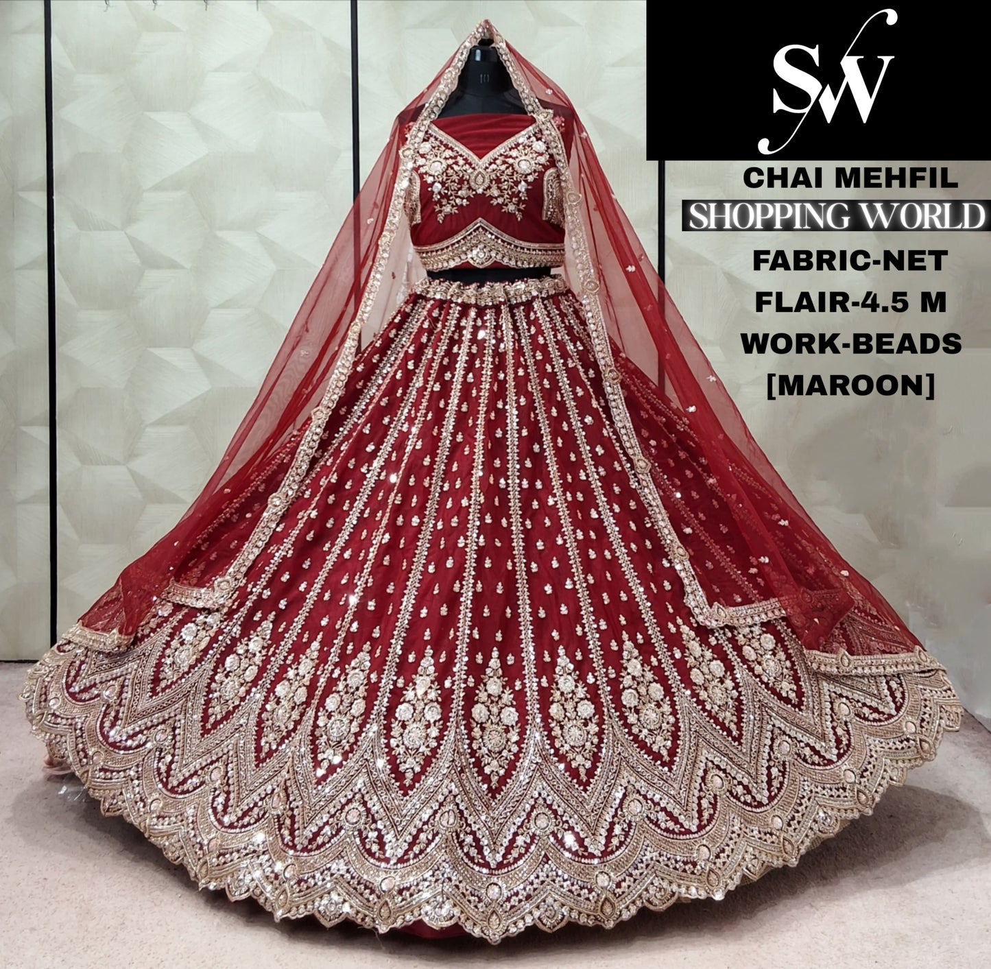 Maroon Net Lehenga