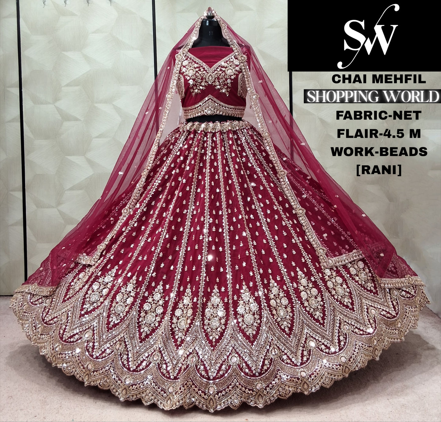 Maroon Net Lehenga