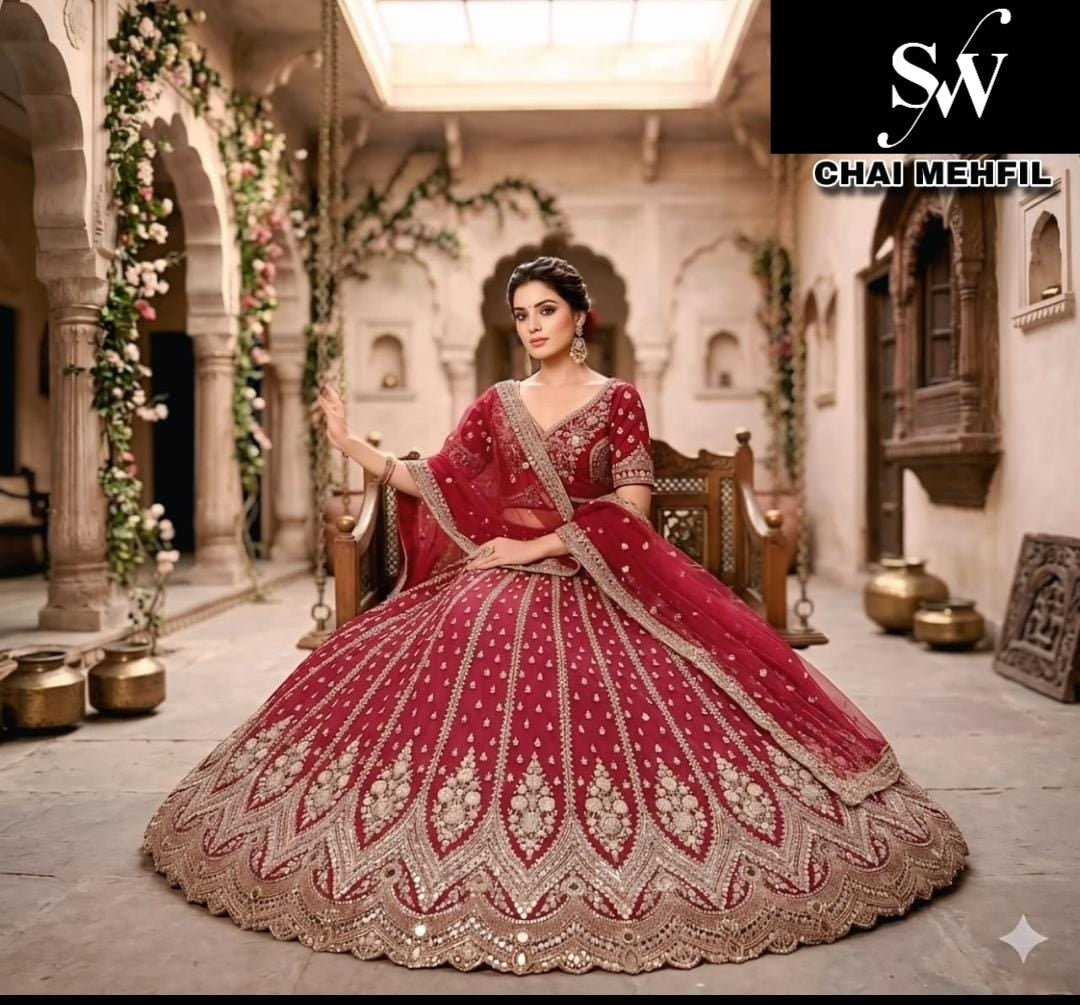 Maroon Net Lehenga