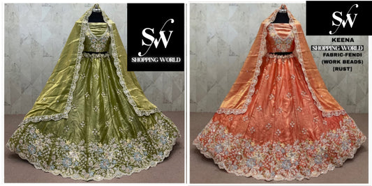 Mehendi Green Rust Orange Fendi Lehenga