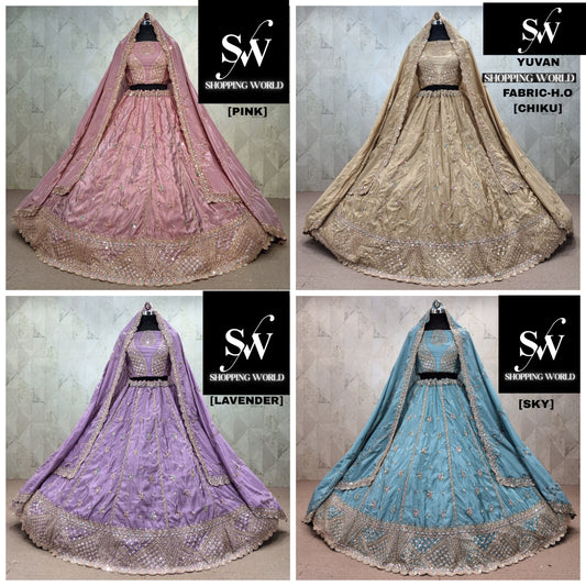 Sky Blue Pink Chiku golden Lavender Ho Lehenga