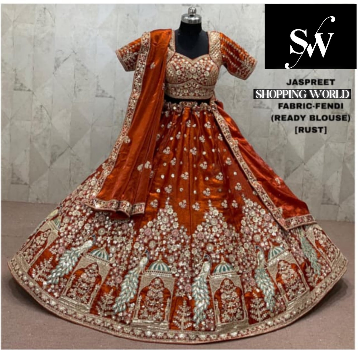 Rust orange Peacock Fendi Lehenga