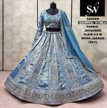 Sky Blue Jacquard Lehenga
