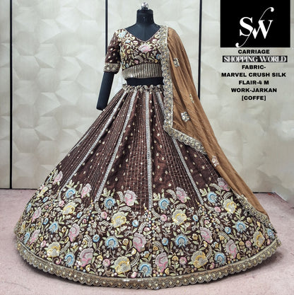 Coffee Brown Marvel Crush Silk Lehenga