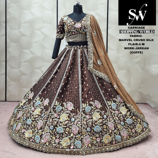 Coffee Brown Marvel Crush Silk Lehenga