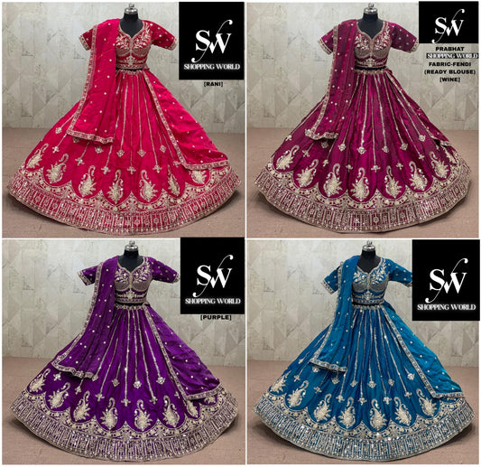 Rani pink wine Purple Sky Blue Fendi Lehenga