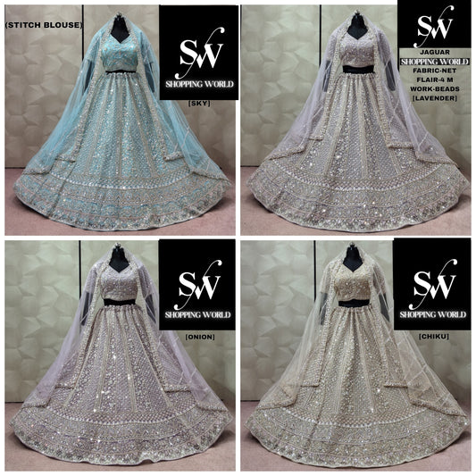 Sky Blue Lavender Onion pink Chiku Golden Net Lehenga