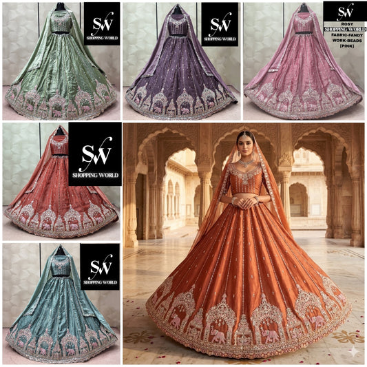 Rust Orange Pink Lavender Green Sky Blue Fancy Lehenga