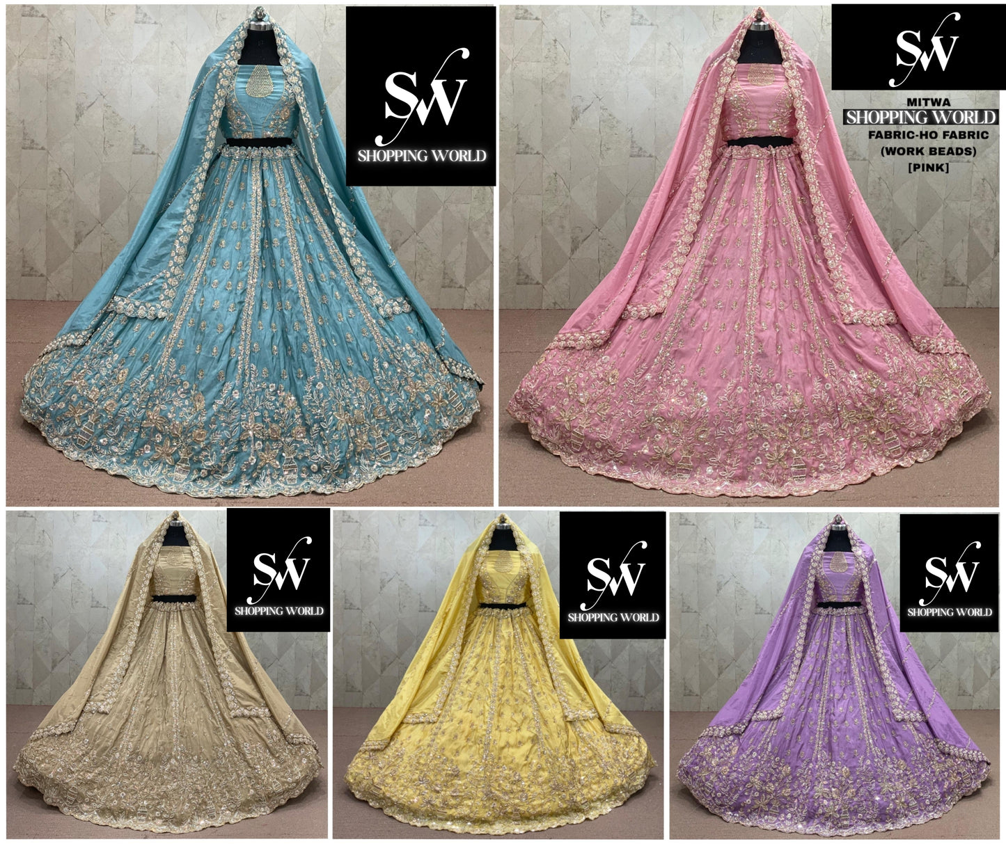 Sky Blue Pink Chiku golden Yellow Haldi Mehendi Lavender Ho Fabric Lehenga
