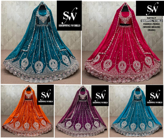 Sky Blue Rani Pink Purple Rust Orange Fendi Lehenga