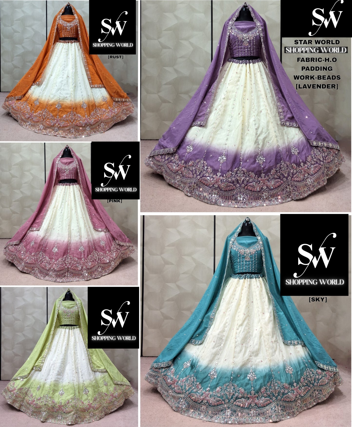 Sky Blue Pink Lavender Rust Orange Green Ho Lehenga