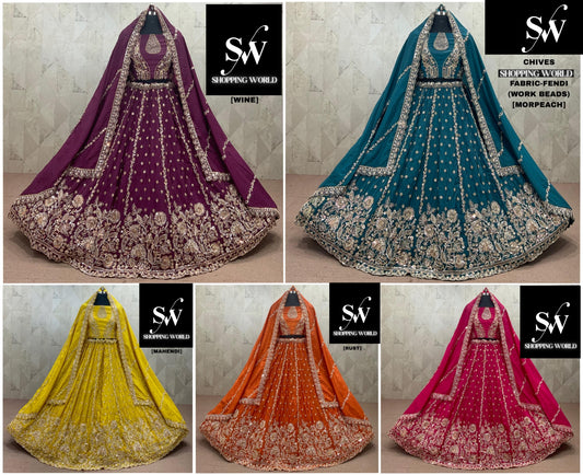 Wine Morpeach Blue Yellow Hot pink Rust orange Fendi Lehenga