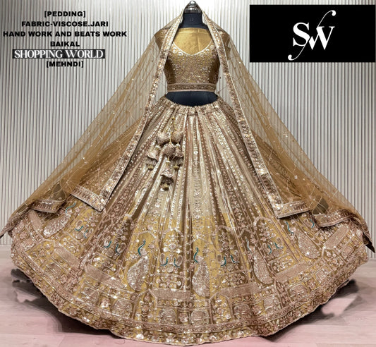 Mehendi Green Peacock Visocose Jari Lehenga