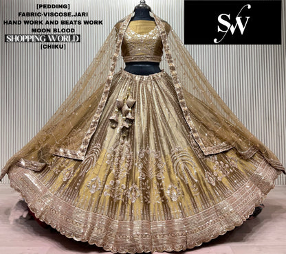 Chiku golden Visocose Jari Lehenga