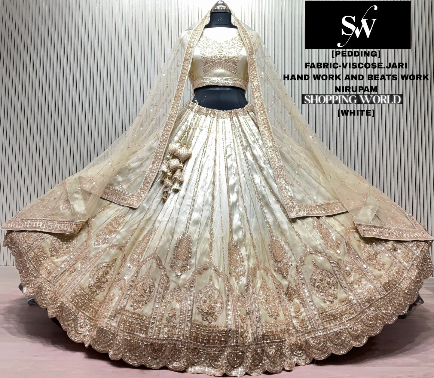 White Visocose Jari Lehenga