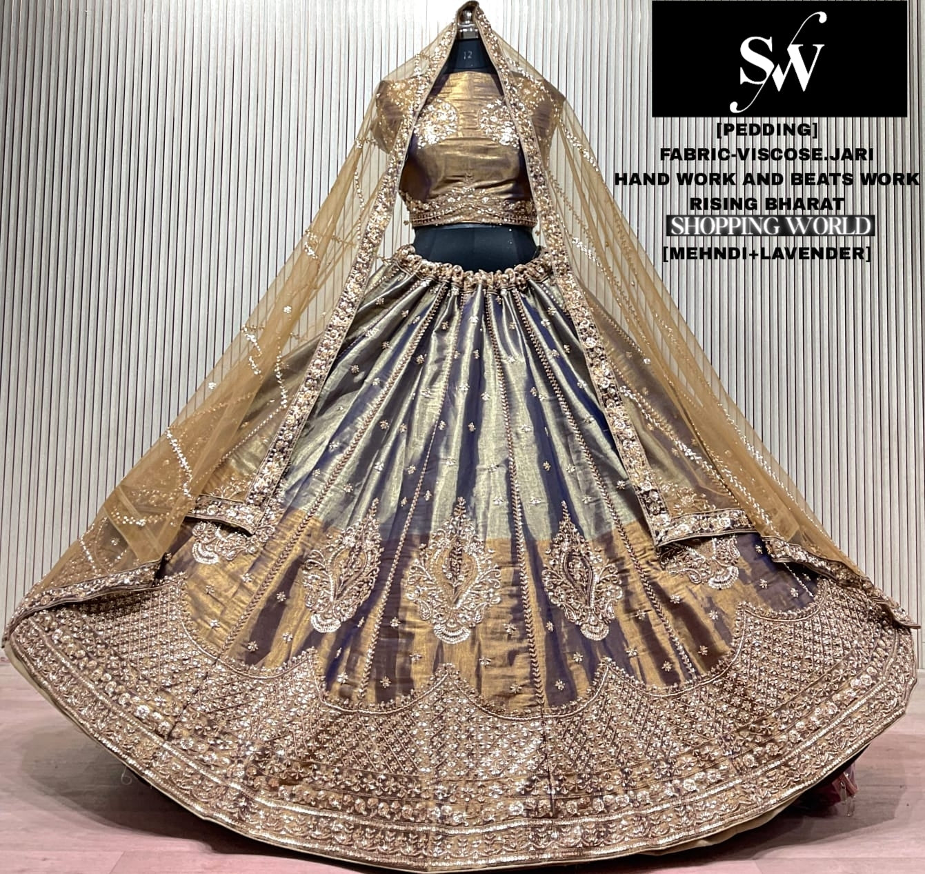 Mehendi Green Lavender Viscose Jari Lehenga