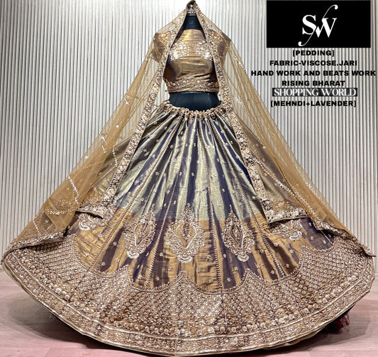 Mehendi Green Lavender Viscose Jari Lehenga