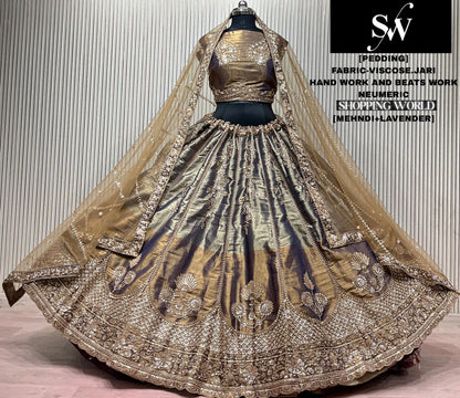 Mehendi Green Lavender Viscose Jari Lehenga