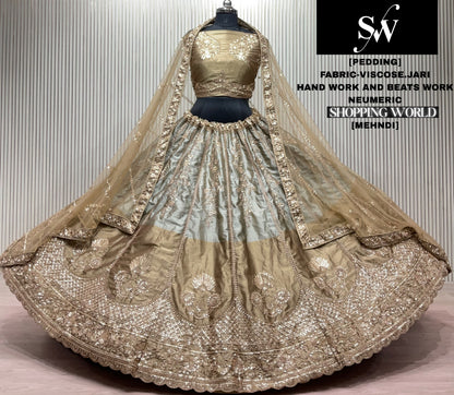 Mehendi Green Lavender Viscose Jari Lehenga