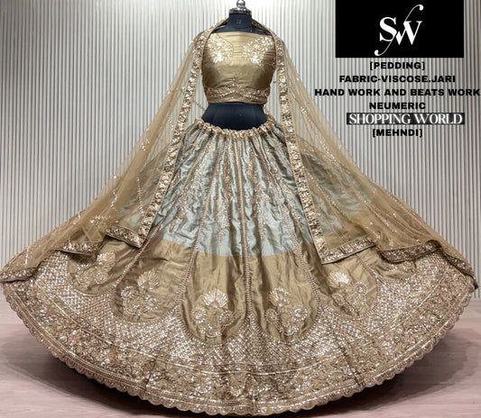 Mehendi Green Lavender Viscose Jari Lehenga