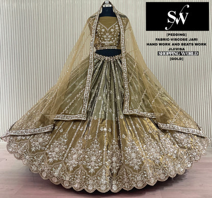 Mehendi green golden Visocose Jari Lehenga