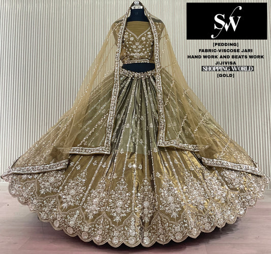 Blue golden Visocose Jari Lehenga