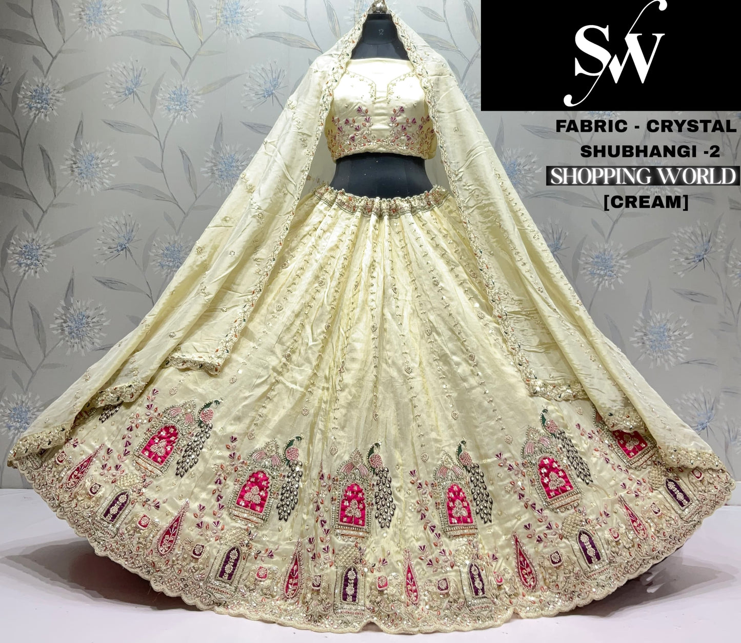 Mustard Peacock Crystal Lehenga
