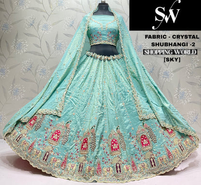 Mustard Peacock Crystal Lehenga