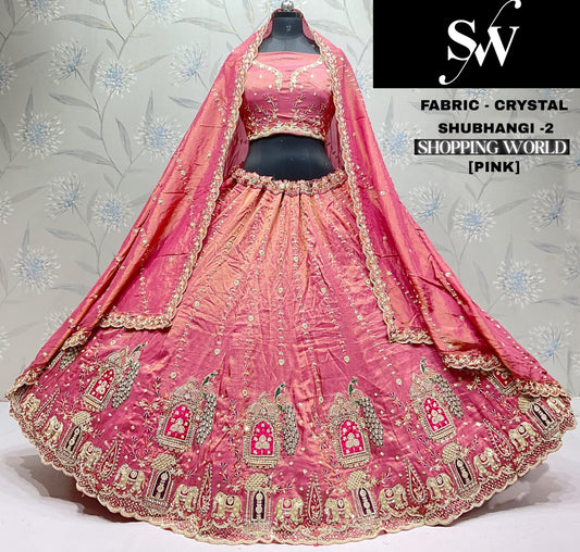 Pink Peacock Crystal Lehenga