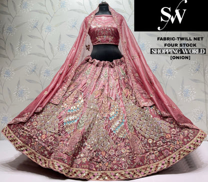 Lavender Peacock Twill Net  Lehenga