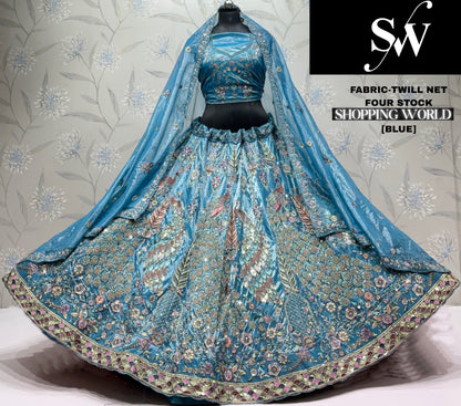 Lavender Peacock Twill Net  Lehenga