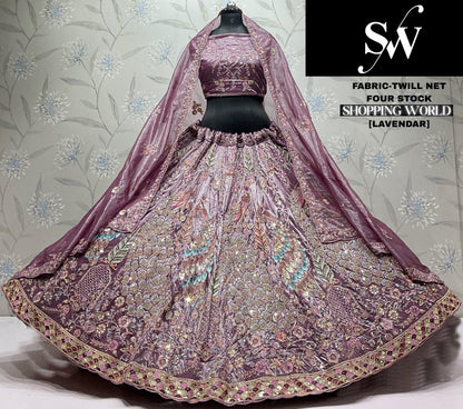 Lavender Peacock Twill Net  Lehenga